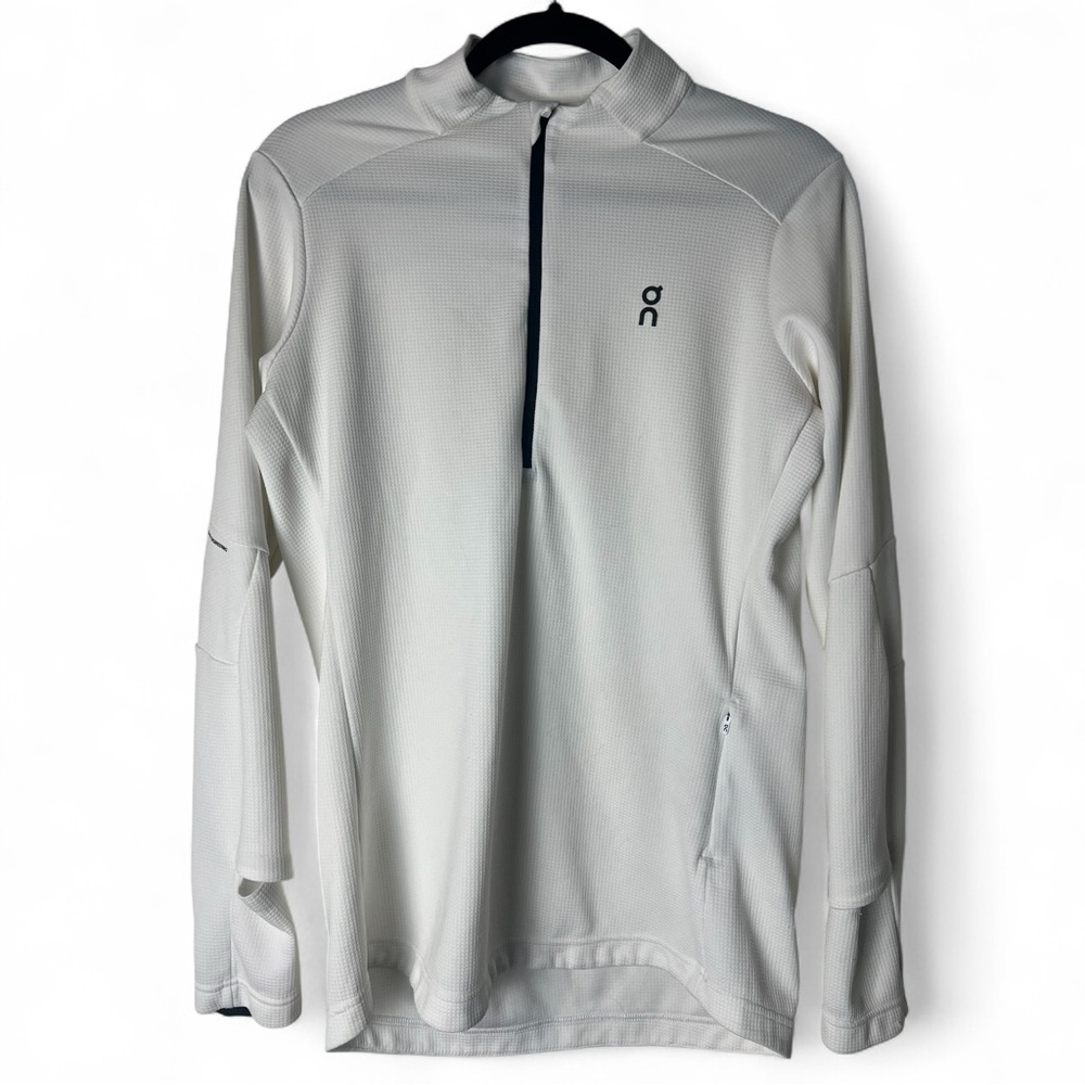 On Running Womens 1/4 Zip Climate Shirt Technical Thermal white Waffle Knit Sz L
